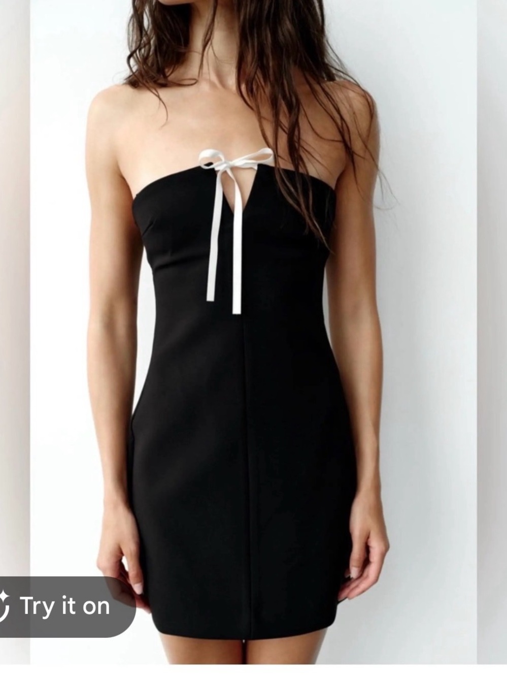 Zara black mini dress with white bow detail  size xs